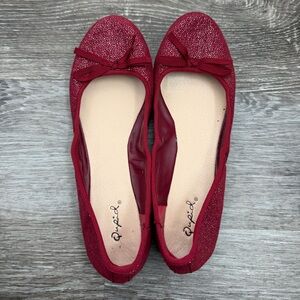 Qupid Women's Burgundy Flats with Bow